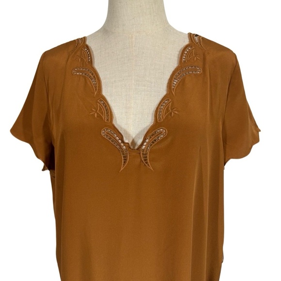 Sezane Annabella 100% Silk Openwork Scalloped Shift Dress Sz:44/US12 PLEASE READ - Picture 5 of 11